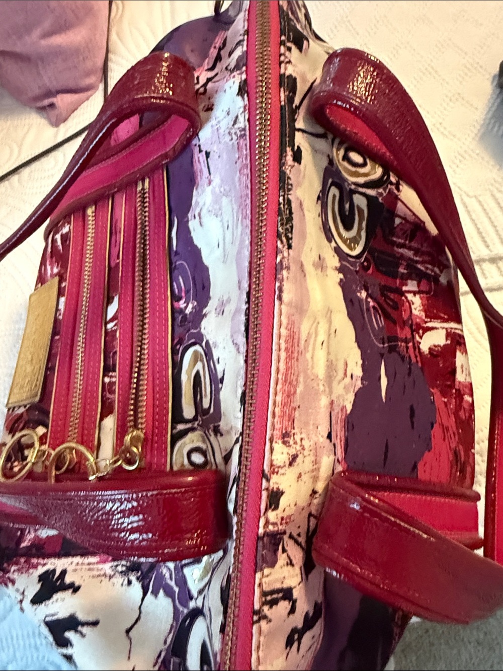 Coach Poppy Pink and Fuchsia Graffiti Canvas Tote with Gold Hardware - Picture 9 of 9